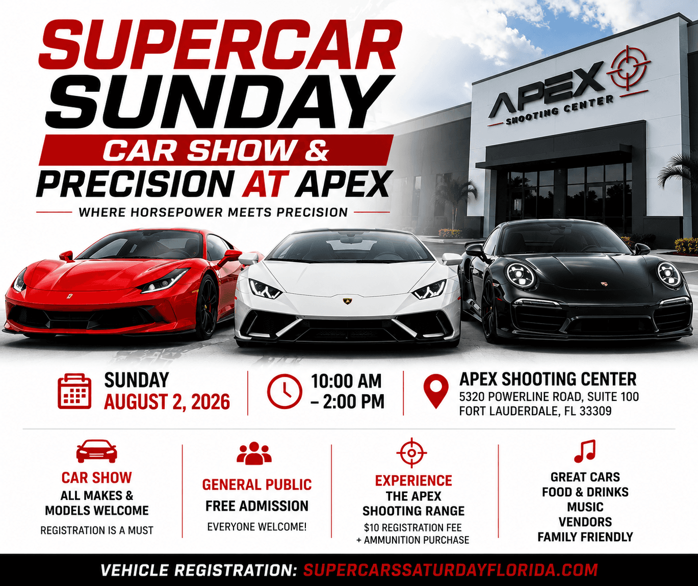 Supercar Sunday Car Show & Precision at Apex Shooting Center